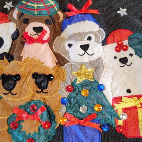 2X Holiday Sweater Teddy Bear Panda Embroidered Christmas Work in Progress 1980 - Picture 10 of 16